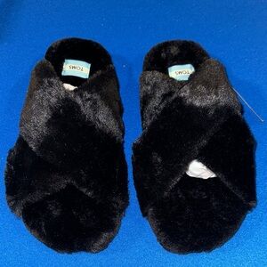 Toms Black Plush Slippers ..Brand New